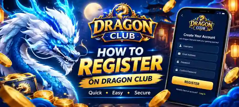 Dragon Tiger Club register screen with username, email and password fields